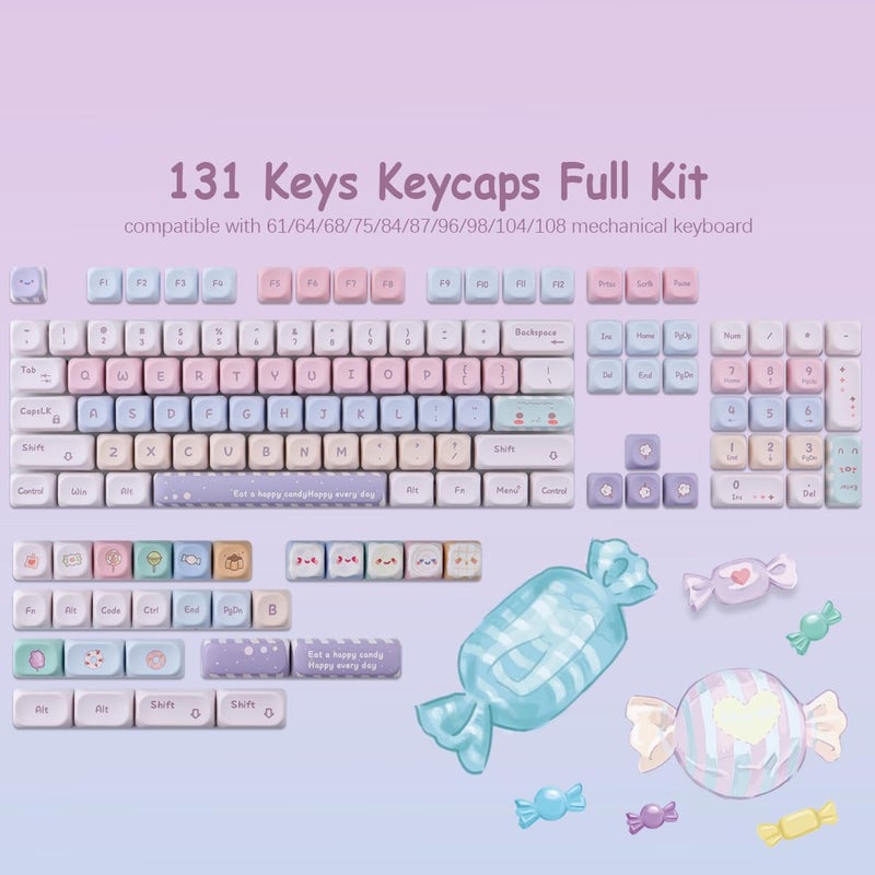 Tsungup PBT MOA Keycaps,135 Keys Purple Cute Candy Custom Keycaps 60 65 75 Percent, Dye-Sub Key Caps Keyboard Keycap Set for ANSI Layout,MX Swithes Mechanical Keyboards - Image 2