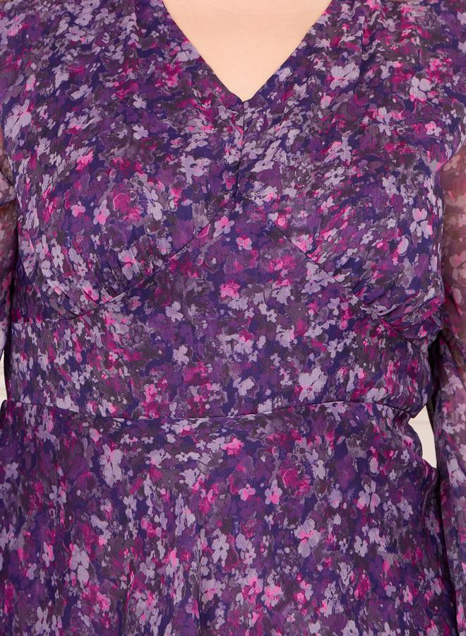 Styli Plus Ditsy Print Layered Tiered Midi Dress - Image 3