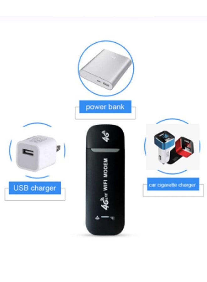 دن محول شبكة USB 4G LTE / جهاز نقطة اتصال Wi-Fi محمول بحجم الجيب / مناسب للسفر / التوصيل والتشغيل (أسود) - Image 3
