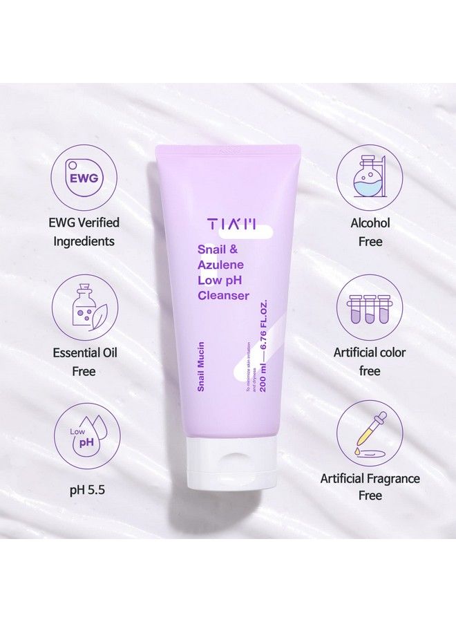 TIA'M جل تنظيف الوجه منخفض الرقم الهيدروجيني من الحلزون والأزولين - مرشح إفراز الحلزون - علاج متوازن للرقم الهيدروجيني لمكافحة حب الشباب للبشرة الحساسة 6.76 أونصة سائلة - Image 3
