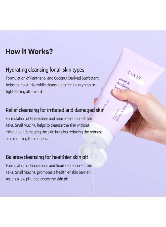 TIA'M جل تنظيف الوجه منخفض الرقم الهيدروجيني من الحلزون والأزولين - مرشح إفراز الحلزون - علاج متوازن للرقم الهيدروجيني لمكافحة حب الشباب للبشرة الحساسة 6.76 أونصة سائلة - Image 5