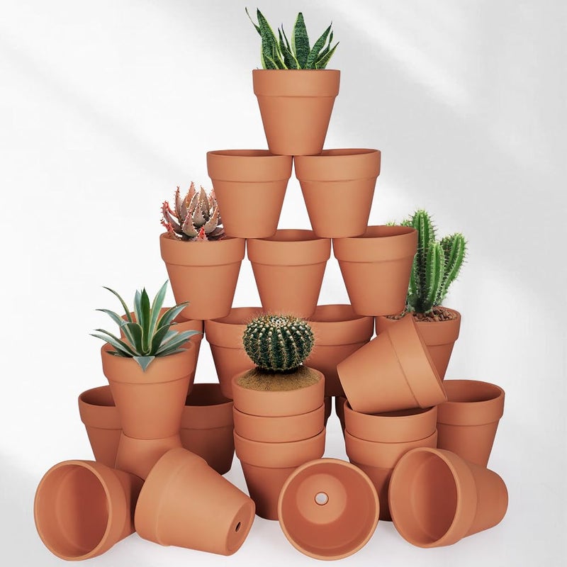 FCFKUK 4 inch Terracotta Clay Pots, 24 Pack Clay Flower Pots with Drainage, Great for Plants, DIY, Crafts, Wedding - Image 5