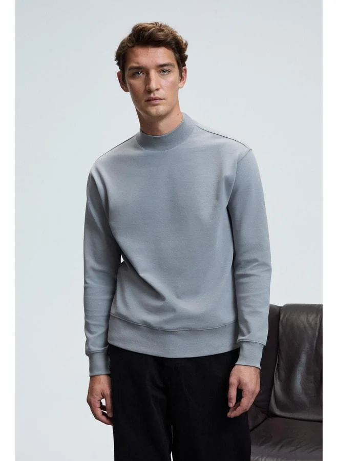 Grimelange QUILLA Men's Half Fisherman Basic Gray Sweatshirt.