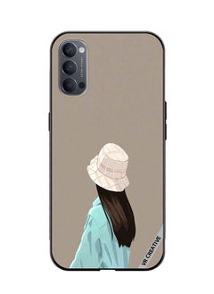 Protective Case Cover For Oppo Reno4 Brown Hat Girl Design Multicolour