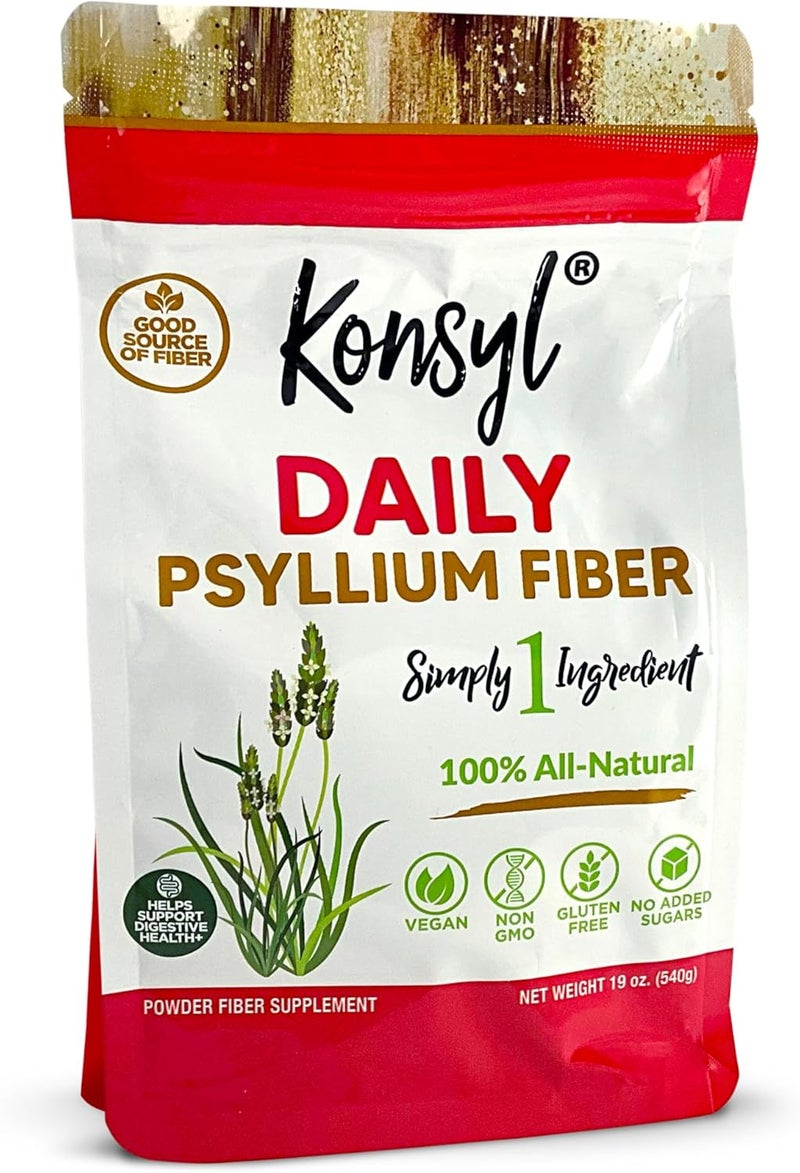 Konsyl مسحوق ألياف السيليوم اليومي من كونسيل 100% طبيعي 100% قشور سيليوم لصحة الأمعاء والهضم بدون سكر بدون إضافات 90 حصة 540 جرام - Image 1