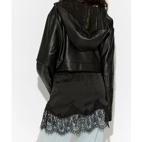 KOSUSANILL Women Satin Silk Mini Skirt with Lace Trim Low Rise A Line Lace Half Silp Skirt for Layering Y2K Flowy Underskirts (Black, S) - Image 5