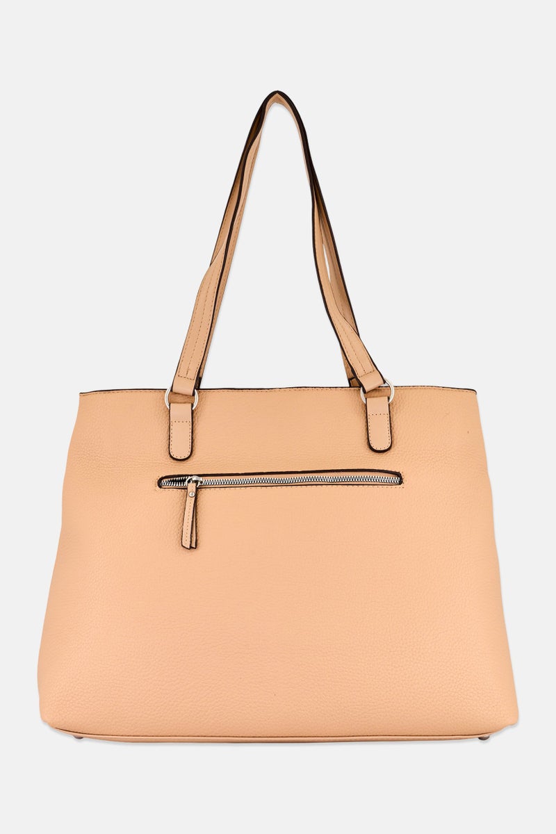 ELLEN TRACY Women Brand Logo Pebble Grain Workbook Tote Bag, Tan - Image 2