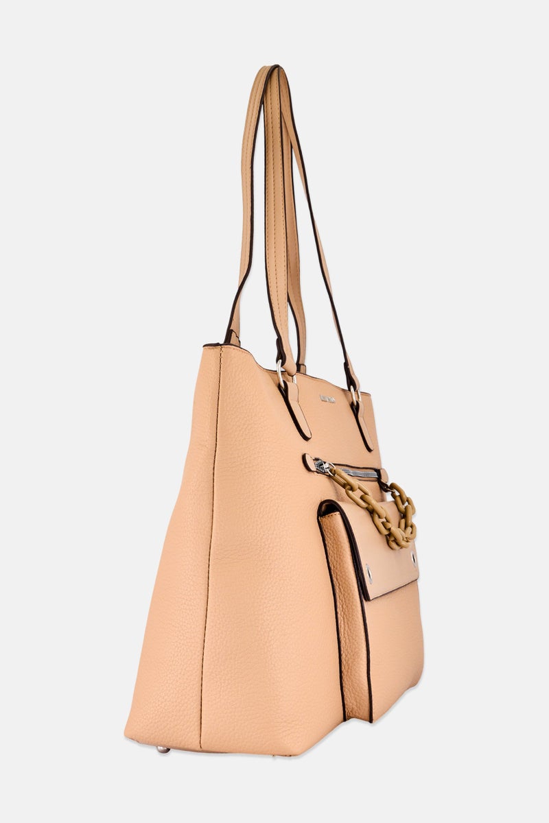 ELLEN TRACY Women Brand Logo Pebble Grain Workbook Tote Bag, Tan - Image 4