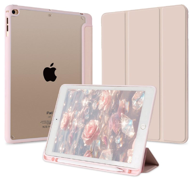 Rock Pow Case for iPad 9.7-Inch (6th/5th Generation 2018/2017) with Pencil Holder Clear Transparent Back Shell Slim Stand Shockproof Tablet Cover Auto Wake/Sleep - Image 1