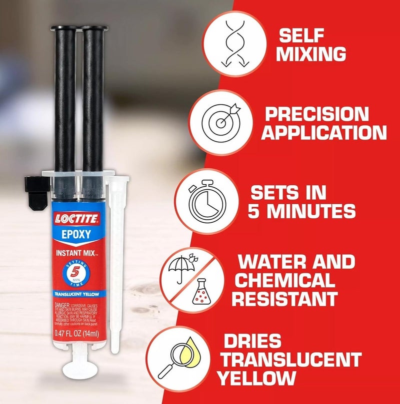 Loctite لاصق لوكتايت إبوكسي مزيج فوري 14 مل حقنة لاصق متعدد الأغراض، غراء قوي لربط المعادن والخشب والبلاستيك والسيراميك والزجاج والبلاط في 5 دقائق - Image 3