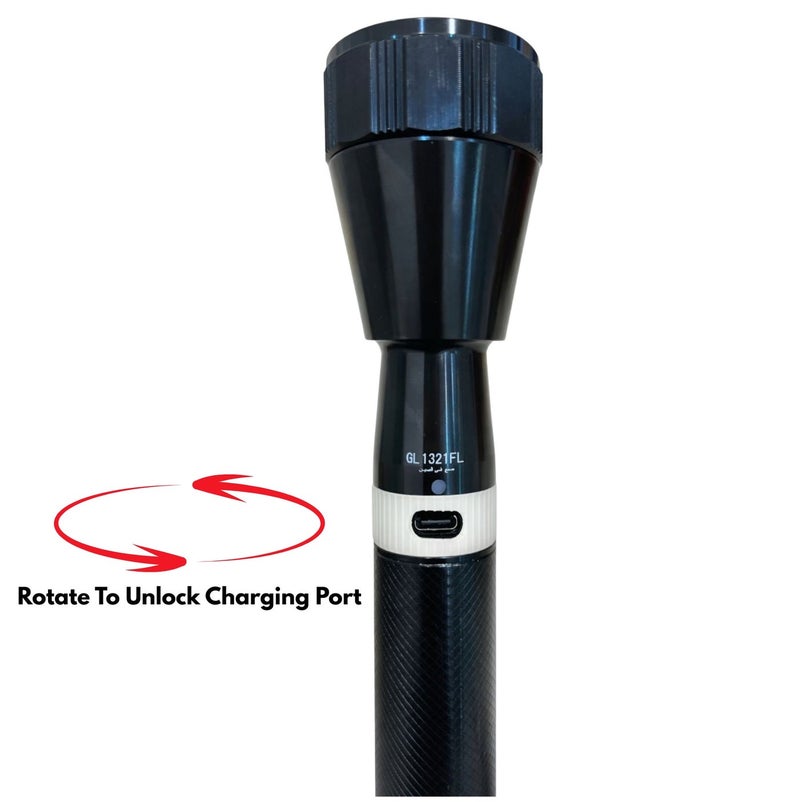 جليز مصباح يدوي LED قابل لإعادة الشحن، بقوة 5 واط، مدى إضاءة يصل إلى 1500 متر، بطارية ليثيوم أيون 18650 بسعة 3000 مللي أمبير، شحن من النوع C، وقت تشغيل يصل إلى 3 ساعات، مصباح طوارئ شديد التحمل للتخييم، لون أسود - Image 4