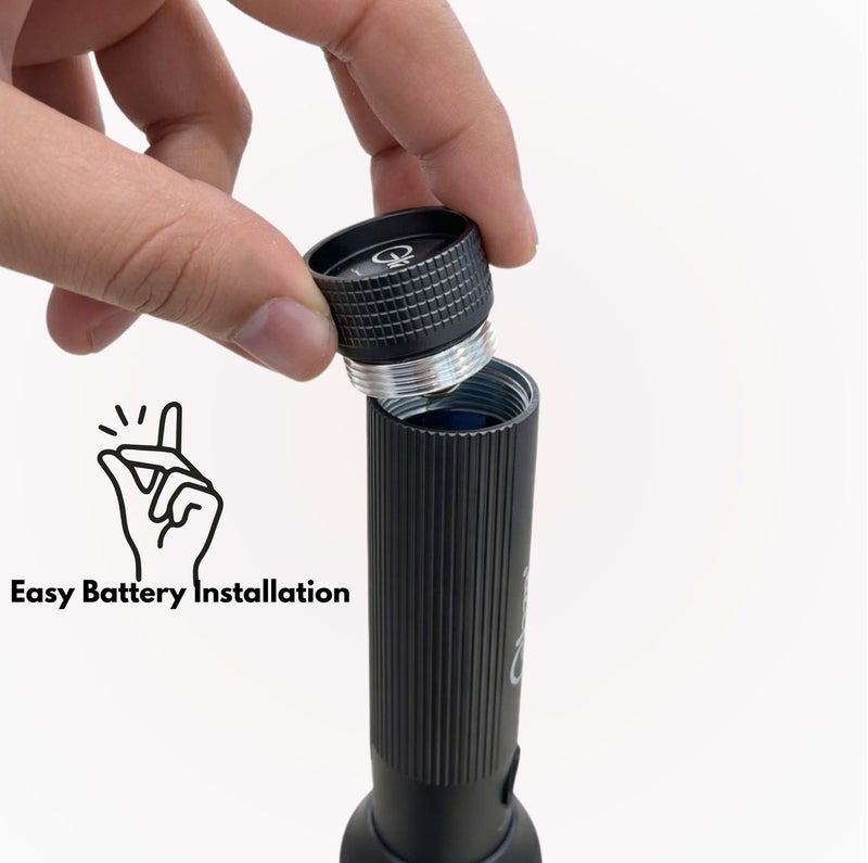 جليز مصباح يدوي LED قابل لإعادة الشحن، بقوة 5 واط، مدى إضاءة يصل إلى 1500 متر، بطارية ليثيوم أيون 18650 بسعة 3000 مللي أمبير، شحن من النوع C، وقت تشغيل يصل إلى 3 ساعات، مصباح طوارئ شديد التحمل للتخييم، لون أسود - Image 5