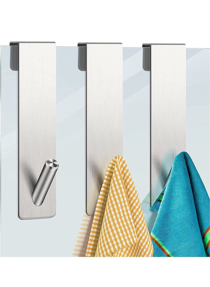 Y&D Shower Door Hooks Towel Hangers Over Glass Rack Stainless Steel Holder Hanger for Bathroom Frameless Decor 3 Pieces 5.1 Inches (Silver) - Image 1