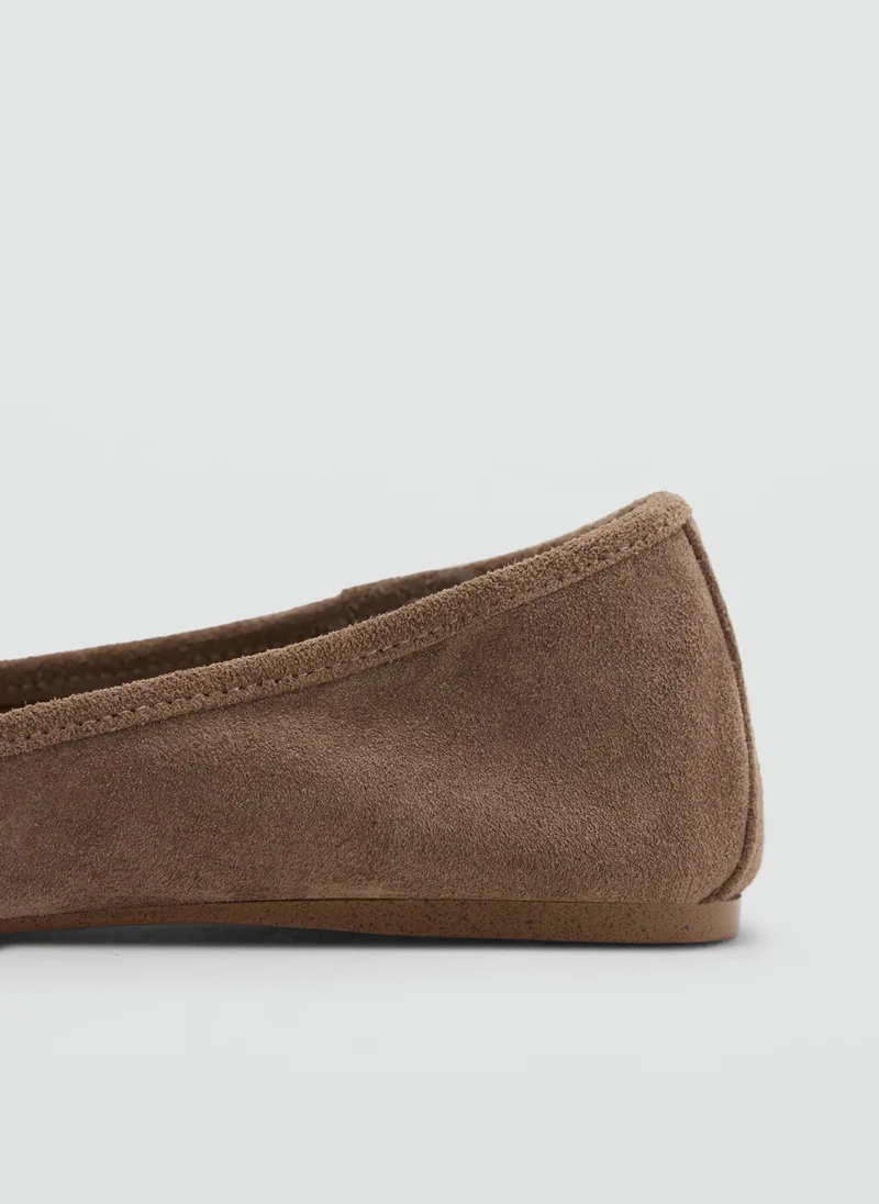 Mango TA-TAUPE Leather Ballet Flats With Bow for Women | Best Price UAE