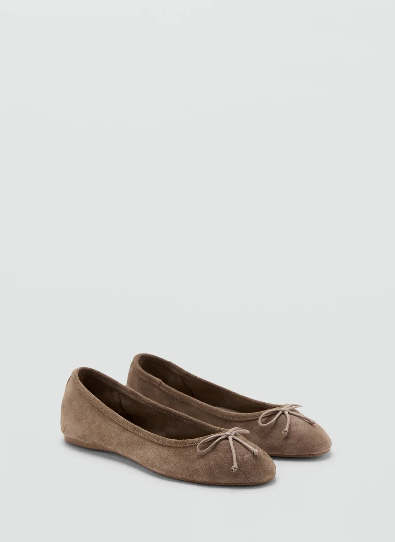 Mango TA-TAUPE Leather Ballet Flats With Bow for Women | Best Price UAE