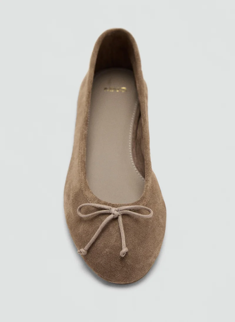 Mango TA-TAUPE Leather Ballet Flats With Bow for Women | Best Price UAE
