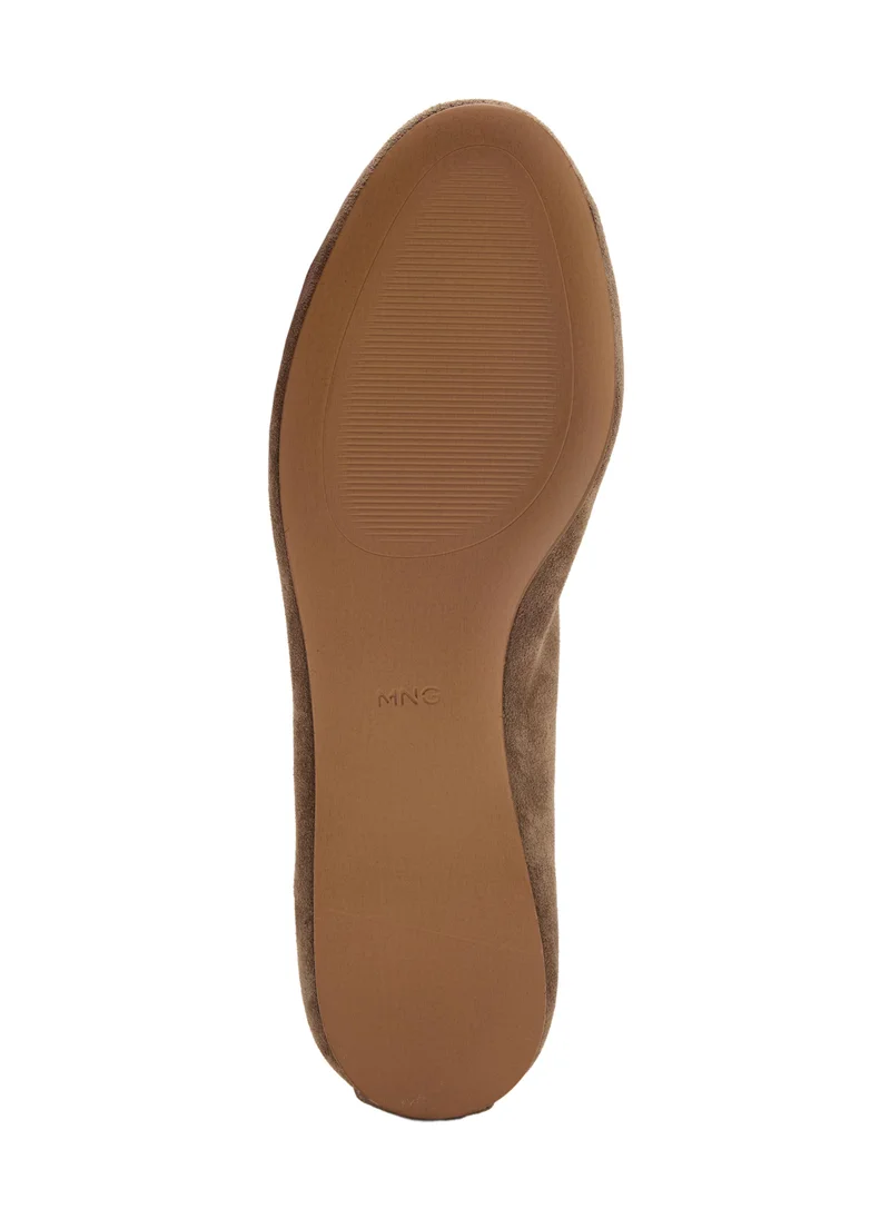 Mango TA-TAUPE Leather Ballet Flats With Bow for Women | Best Price UAE