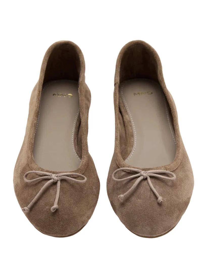 Mango TA-TAUPE Leather Ballet Flats With Bow for Women | Best Price UAE