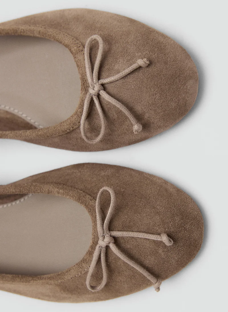 Mango TA-TAUPE Leather Ballet Flats With Bow for Women | Best Price UAE