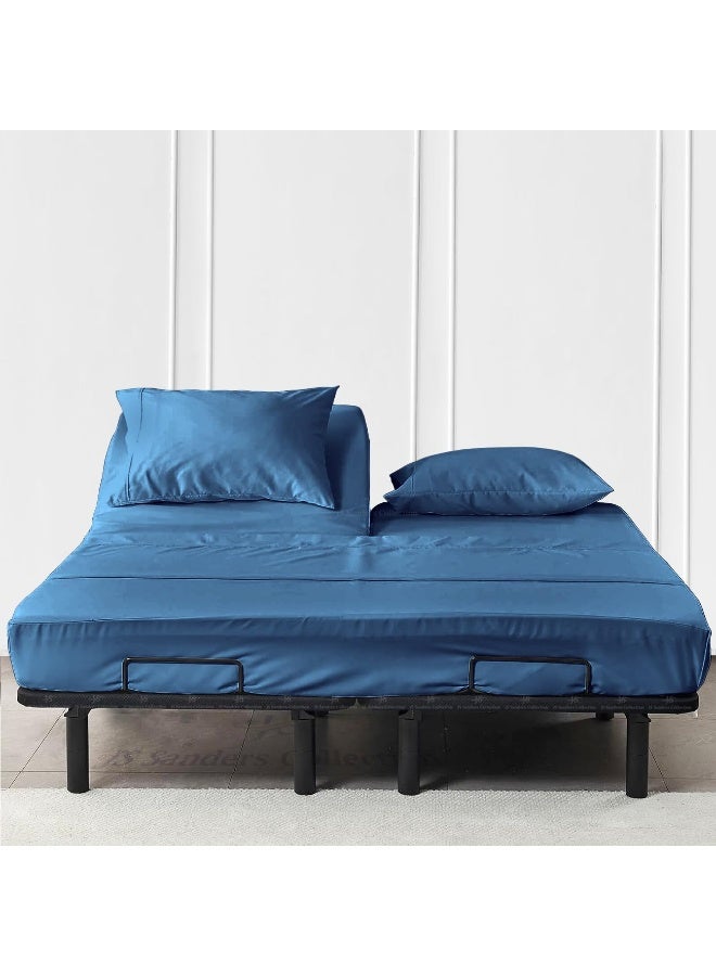 Top Split California King Sheets Sets for Adjustable beds, Half Split Cal King Sheet Sets for Adjustable beds 18" deep Pocket, 34" Split Top Sheets 1000 TC 100% Cotton, Mediterranean Blue  - Image 1
