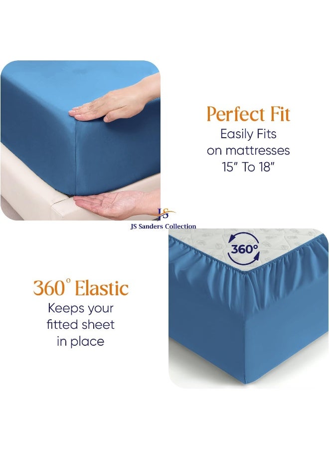 Top Split California King Sheets Sets for Adjustable beds, Half Split Cal King Sheet Sets for Adjustable beds 18" deep Pocket, 34" Split Top Sheets 1000 TC 100% Cotton, Mediterranean Blue  - Image 4
