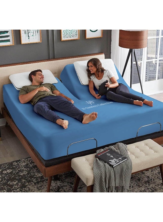 Top Split California King Sheets Sets for Adjustable beds, Half Split Cal King Sheet Sets for Adjustable beds 18" deep Pocket, 34" Split Top Sheets 1000 TC 100% Cotton, Mediterranean Blue  - Image 3