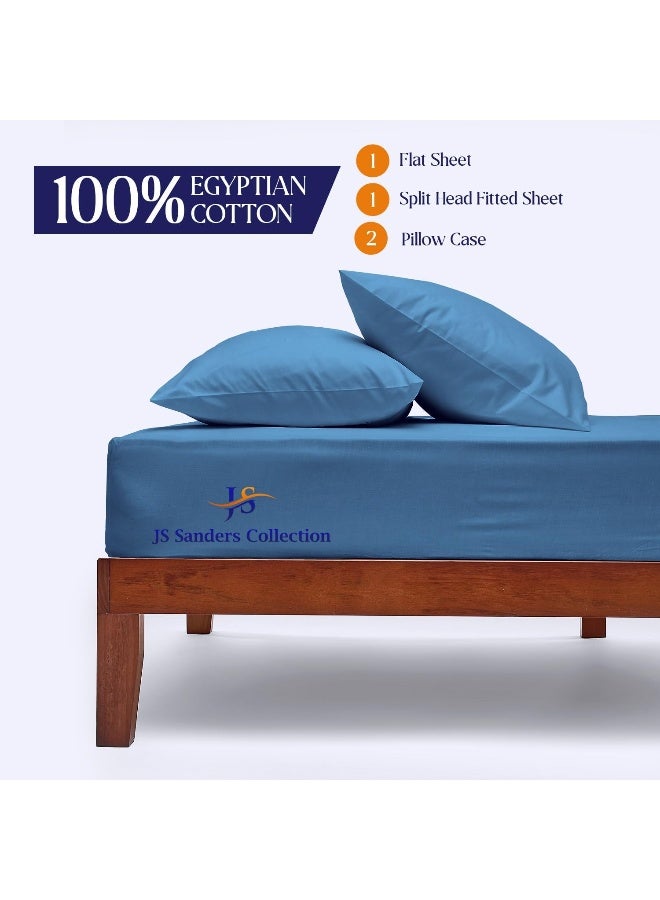 Top Split California King Sheets Sets for Adjustable beds, Half Split Cal King Sheet Sets for Adjustable beds 18" deep Pocket, 34" Split Top Sheets 1000 TC 100% Cotton, Mediterranean Blue  - Image 5