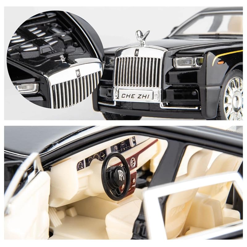 DUWOL New 1:32 R Royce Phantom Diecast Alloy Metal Pull Back Car with Openable Doors Music Sound and Light Vehicle Toy Car for Kids Boys (Black) - Image 5