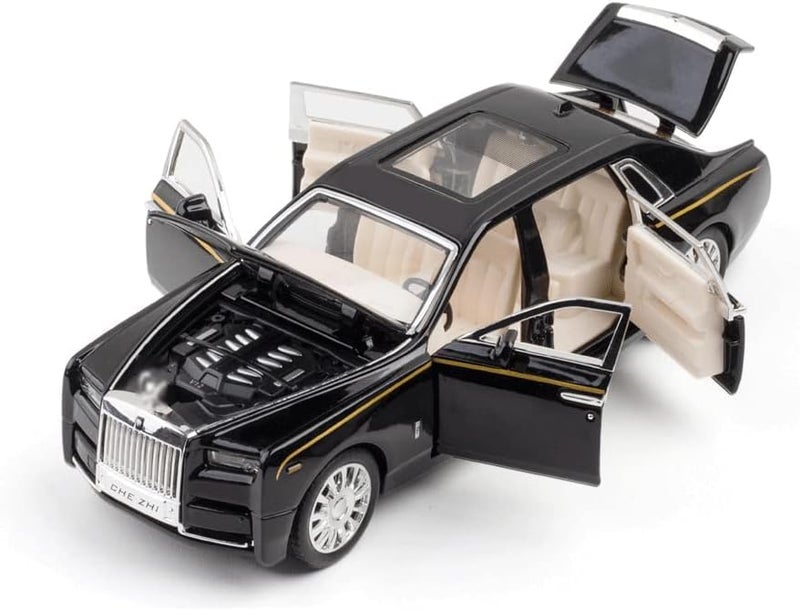 DUWOL New 1:32 R Royce Phantom Diecast Alloy Metal Pull Back Car with Openable Doors Music Sound and Light Vehicle Toy Car for Kids Boys (Black) - Image 1