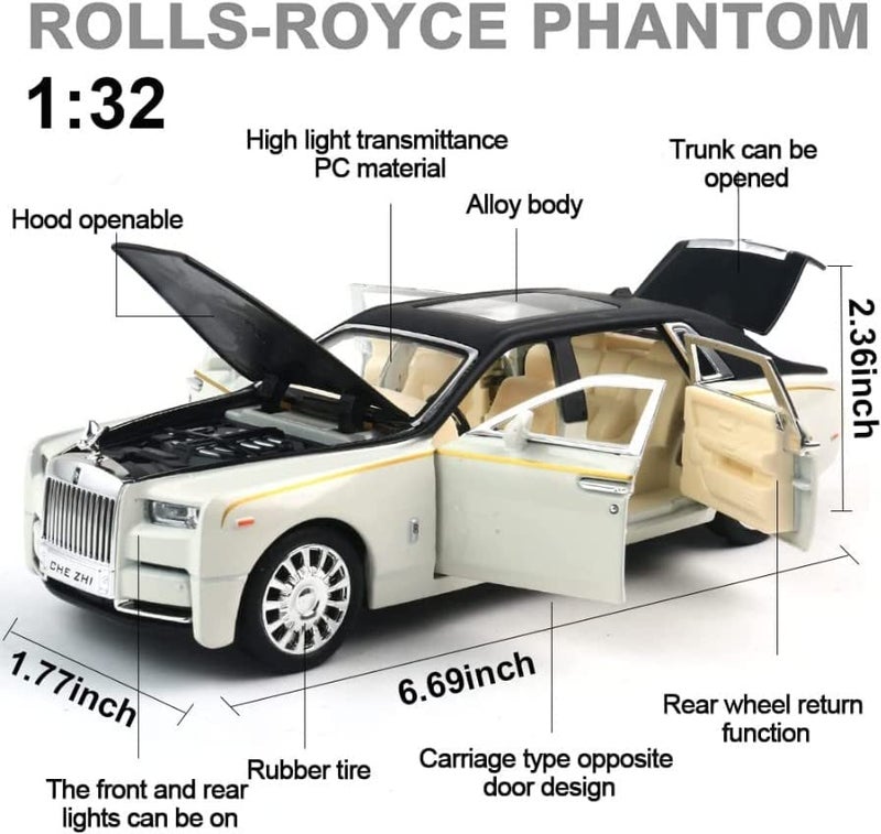 DUWOL New 1:32 R Royce Phantom Diecast Alloy Metal Pull Back Car with Openable Doors Music Sound and Light Vehicle Toy Car for Kids Boys (Black) - Image 4