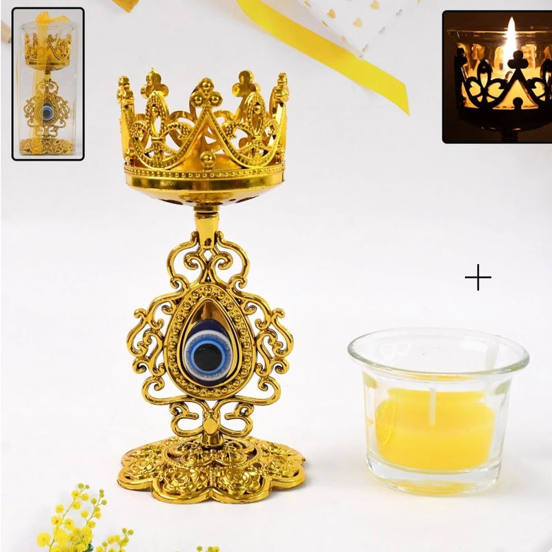 PremiumAV Royal Crown Tealight Candle Holder with Glass Cup & Ornate Stand – Decorative Showpiece for Diwali Festive Home Décor & Gifting (1 Pc) - Image 2