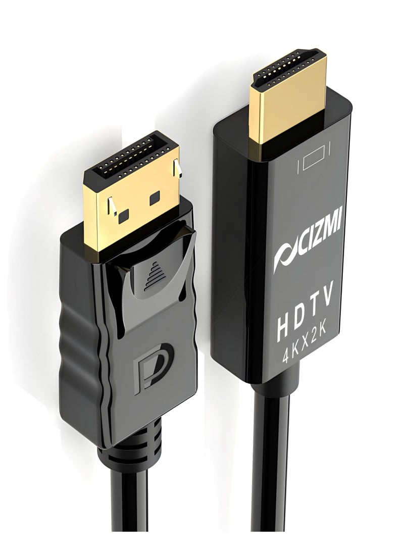 سيزمي ✦ كابل محول DisplayPort إلى HDMI بدقة 4K | تحويل أحادي الاتجاه من DP إلى HDMI 2.0 | شريحة 3301W | سرعة 18Gbps | يدعم 4K@60Hz و2K@120Hz | مناسب لأجهزة اللابتوب والكمبيوتر والشاشات وأجهزة العرض | اللون أسود | بطول 1.8 متر - Image 2