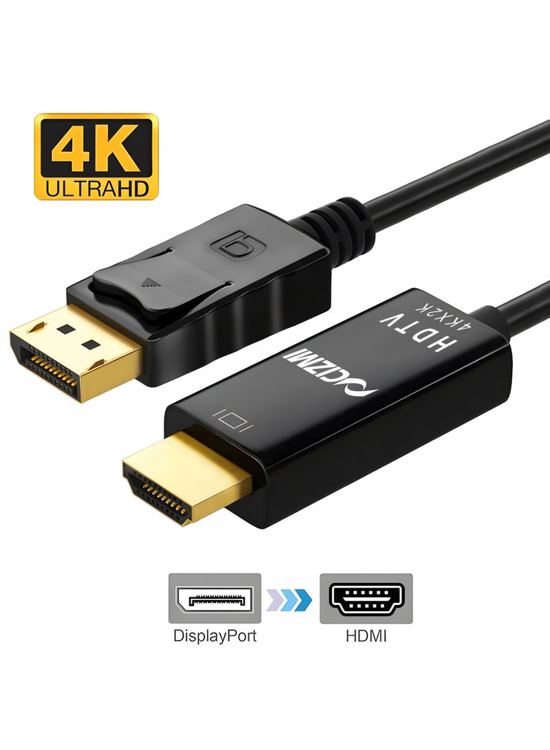 سيزمي ✦ كابل محول DisplayPort إلى HDMI بدقة 4K | تحويل أحادي الاتجاه من DP إلى HDMI 2.0 | شريحة 3301W | سرعة 18Gbps | يدعم 4K@60Hz و2K@120Hz | مناسب لأجهزة اللابتوب والكمبيوتر والشاشات وأجهزة العرض | اللون أسود | بطول 1.8 متر - Image 1