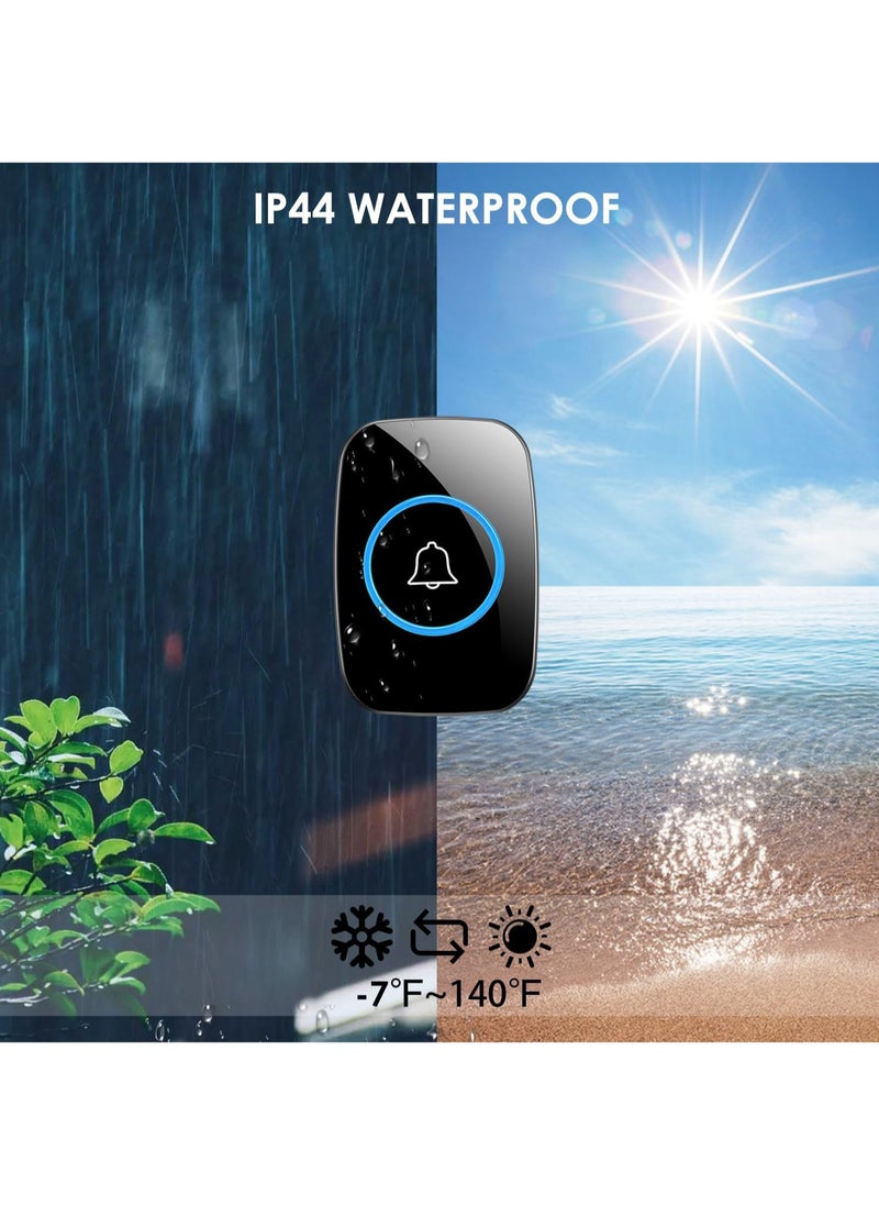 CACAZI Wireless Doorbell, Waterproof Ring Door Bell with LED Flash, Plug-in Door Chime at Over 300m, Adjustable Volume and 60 Melodies, Door Bell Ringer for Home Office Hotel (Black 2Receiver + 1Button)  - Image 4