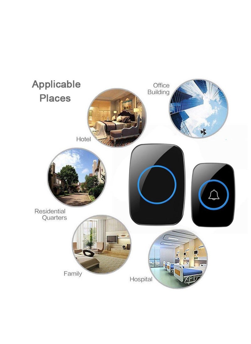 CACAZI Wireless Doorbell, Waterproof Ring Door Bell with LED Flash, Plug-in Door Chime at Over 300m, Adjustable Volume and 60 Melodies, Door Bell Ringer for Home Office Hotel (Black 2Receiver + 1Button)  - Image 5