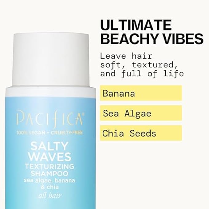 Pacifica BEAUTY, SALTY WAVES TEXTURIZING AND MOISTURIZING SHAMPOO, BANANA SCENT, FOR ALL HAIR TYPES, VITAMIN B + VITAMIN E, BEACH HAIR, BEACHY WAVES, SULFATE FREE, VEGAN & CRUELTY FREE - Image 3
