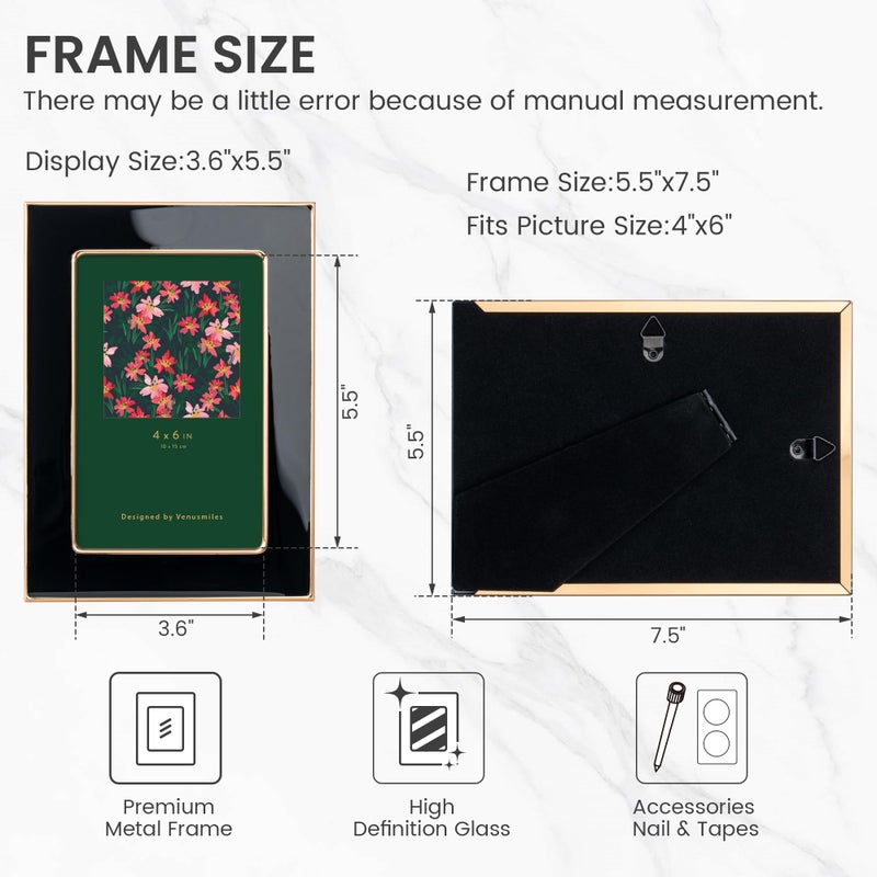 Venusmiles 4x6 Enamel Picture Frame  Gold Metal Edge with Easel  Real Glass Photo Frame for Wall and Tabletop Display Family Office Photo Gallery  Green Enamel/1pc - Image 5