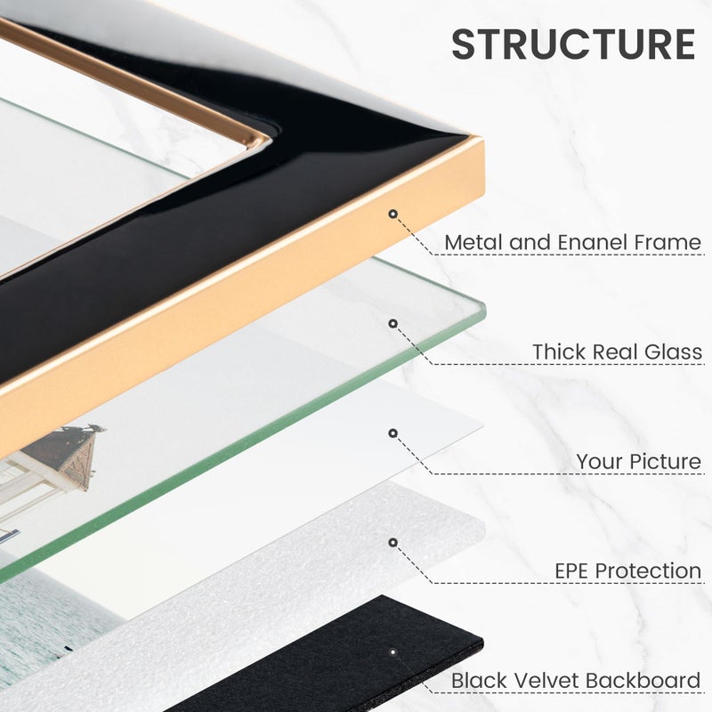 Venusmiles 4x6 Enamel Picture Frame  Gold Metal Edge with Easel  Real Glass Photo Frame for Wall and Tabletop Display Family Office Photo Gallery  Green Enamel/1pc - Image 3