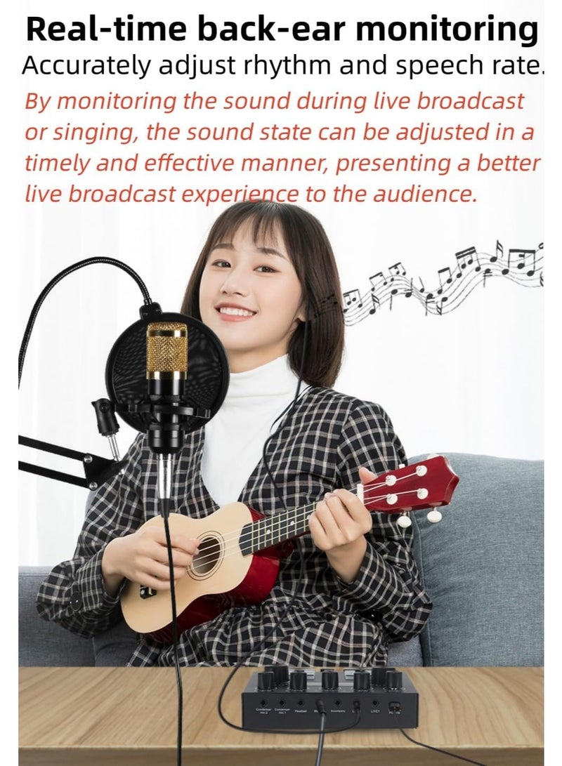 ACLIX Sound Card Podcast Kit Bundle with Audio Interface F998 Voice Changer Sound Card Condenser Karaoke Microphone Mic Stand and Mic Pop Filter Multi Sound Effects for Live Streaming Podcast Mic Starter Kit DJ Audio Mixer for Podcast and Live - Image 4