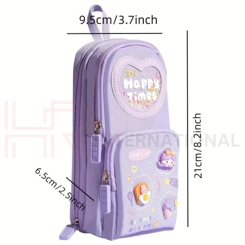 Baethan Premium Unicorn 3-Layer Big Capacity Pencil Case for Girls + Free Unicorn Push-Pull Eraser | School Bag Shaped Stationery Organizer | Cute Aesthetic Gift for Kids (Purple+Erasers) - Image 4