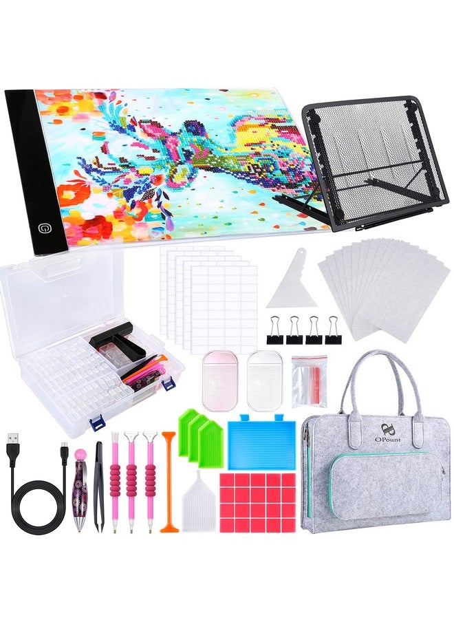 PP OPOUNT 170 Pcs A4 Diamond Art Led Light Pad Kits, 3-Level Adjustable Light Board With 80 Grids Diamond Box, Felt Hand Held Bag, Stand And Diamond Art Tools For Diamond Art  - Image 1