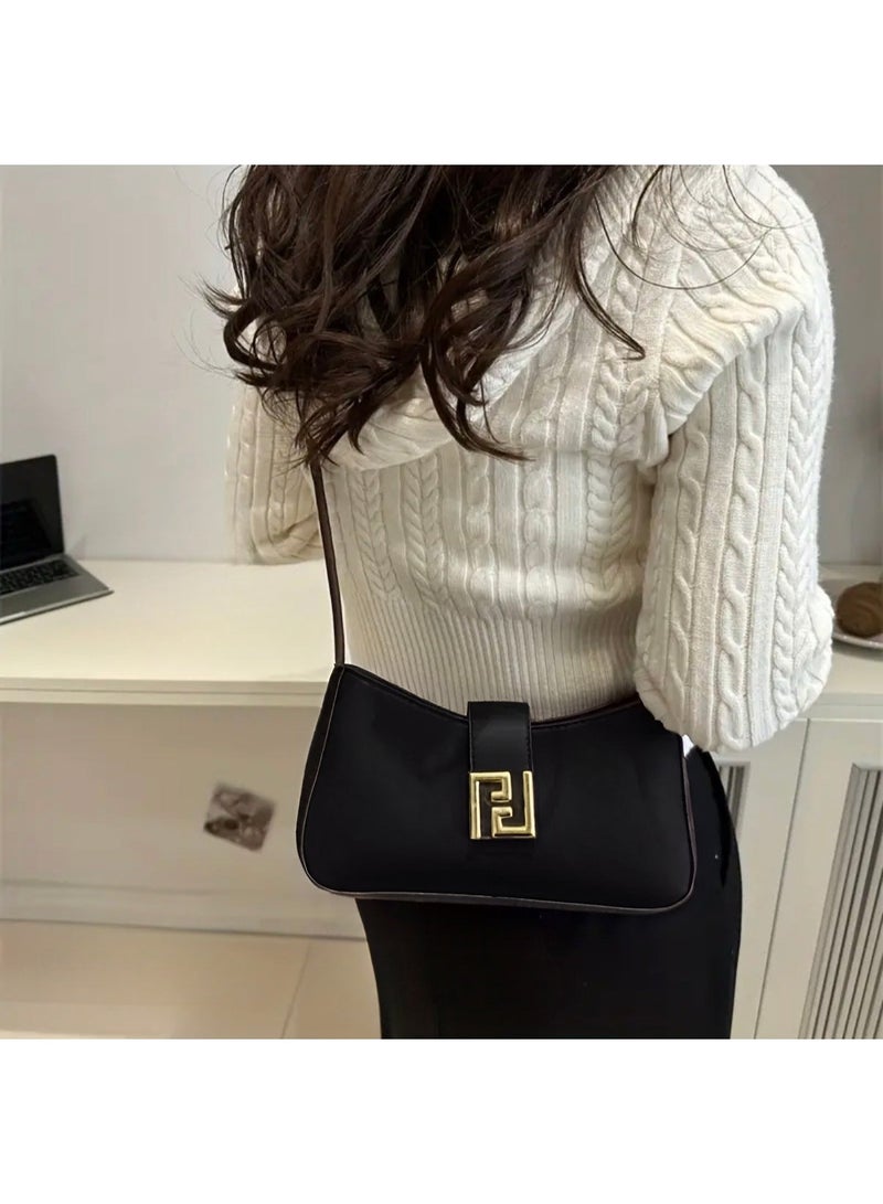 Women's shoulder bag with adjustable strap and clasp closure - Easy crossbody handbag in black, perfect for dates, shopping, and everyday use - Durable, easy-care design - Image 2