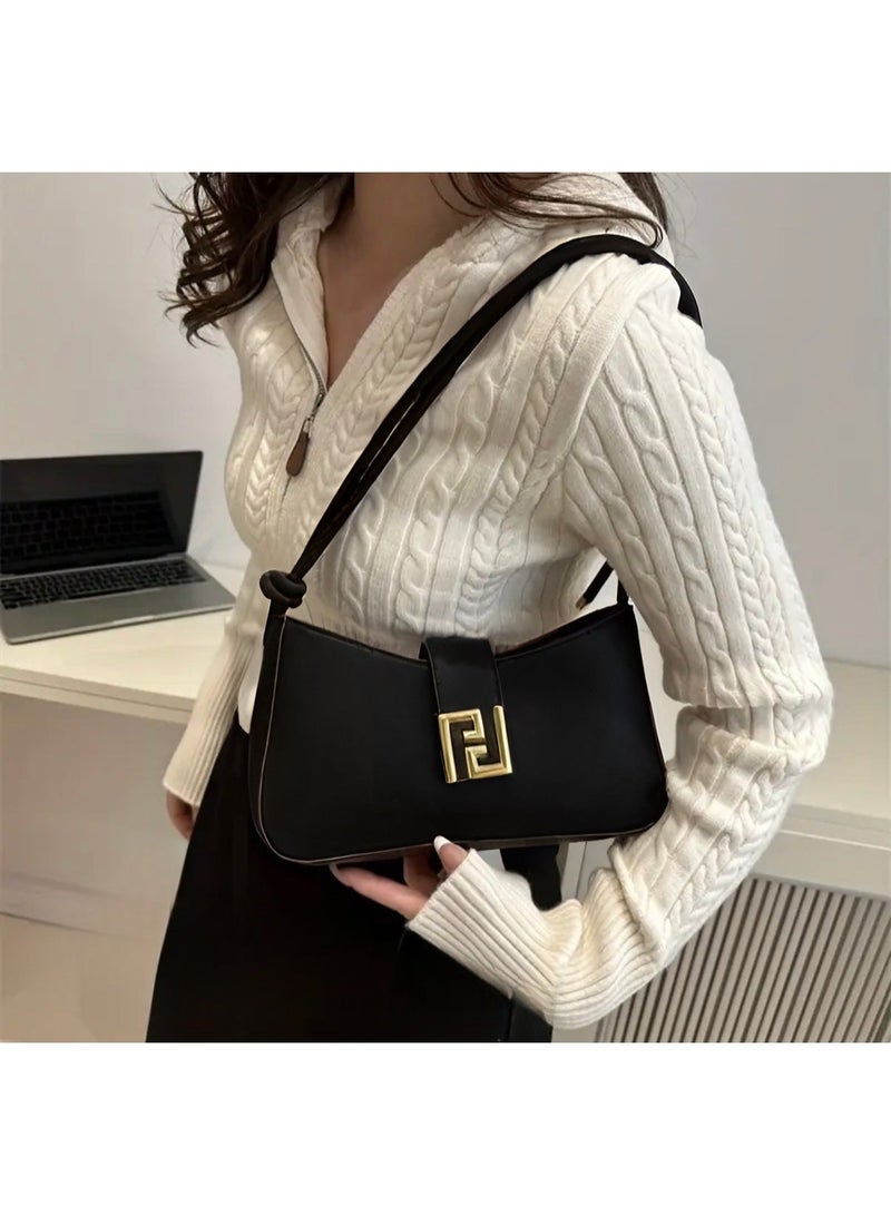 Women's shoulder bag with adjustable strap and clasp closure - Easy crossbody handbag in black, perfect for dates, shopping, and everyday use - Durable, easy-care design - Image 3