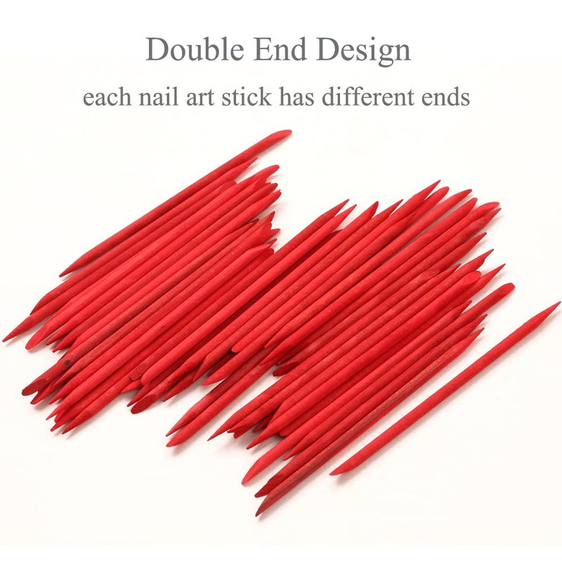 Borogo 100 Pcs Orange Wood Nail Sticks Double Sided Multi Functional Cuticle Pusher Manicure Pedicure Tool for Manicure Pedicure Red - Image 2
