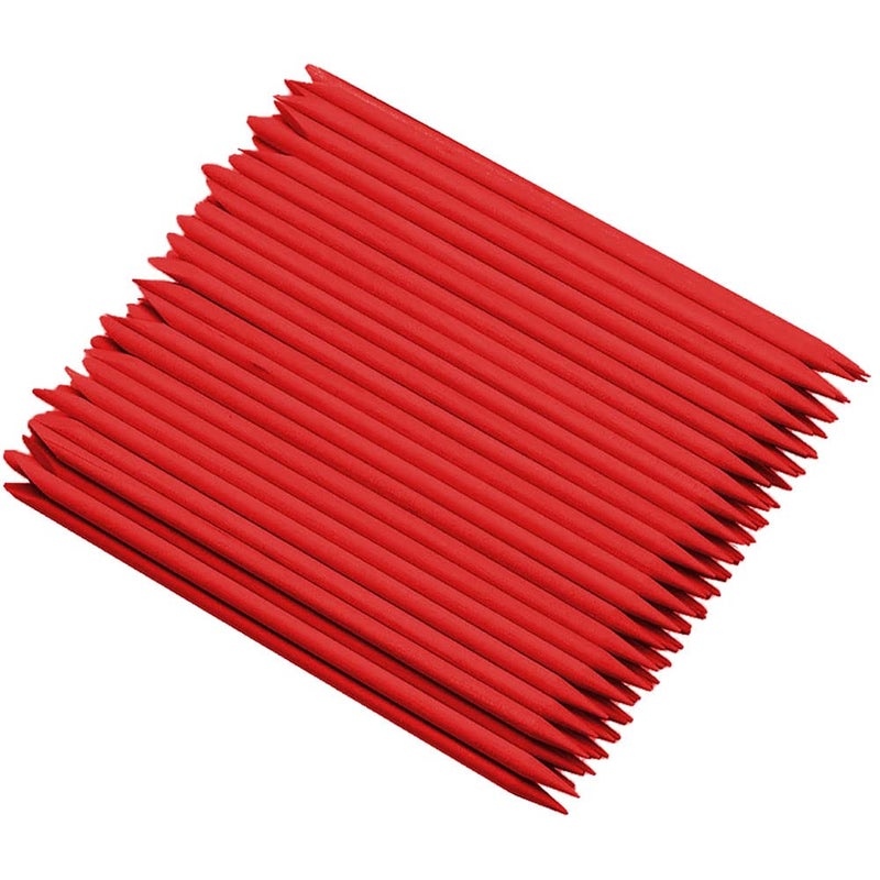 Borogo 100 Pcs Orange Wood Nail Sticks Double Sided Multi Functional Cuticle Pusher Manicure Pedicure Tool for Manicure Pedicure Red - Image 1