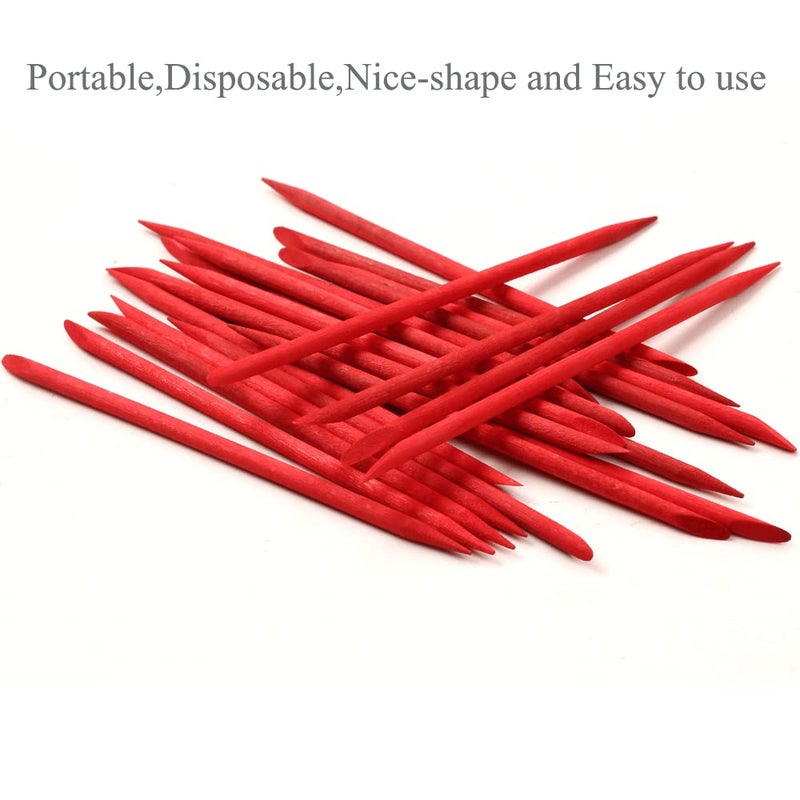 Borogo 100 Pcs Orange Wood Nail Sticks Double Sided Multi Functional Cuticle Pusher Manicure Pedicure Tool for Manicure Pedicure Red - Image 4