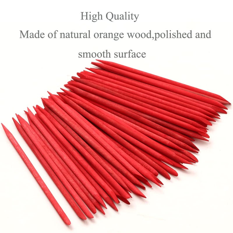Borogo 100 Pcs Orange Wood Nail Sticks Double Sided Multi Functional Cuticle Pusher Manicure Pedicure Tool for Manicure Pedicure Red - Image 3