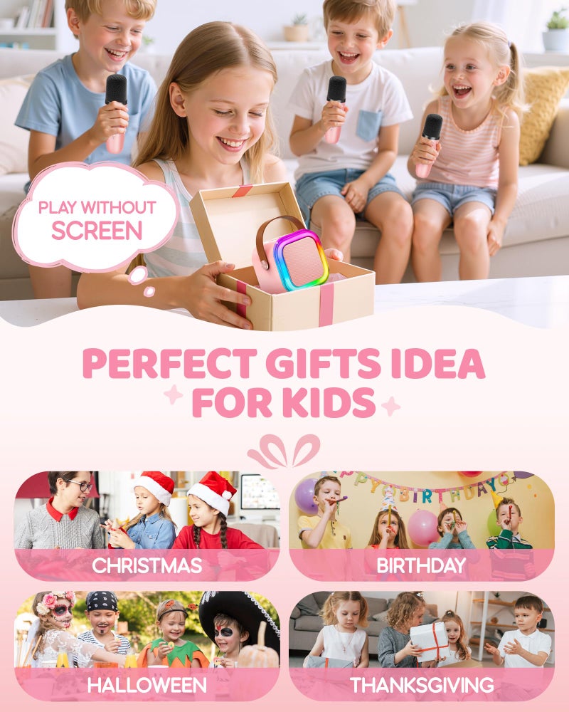IROO Mini Karaoke Machine for Kids, 2026 TOP Toys Birthday Gifts Ideas for Girls Ages 4, 5, 6, 7, 8, 9, 10, 12+ Years Old, Portable MP3 Player with 3 Wireless Mics for Family Home Party - Image 2