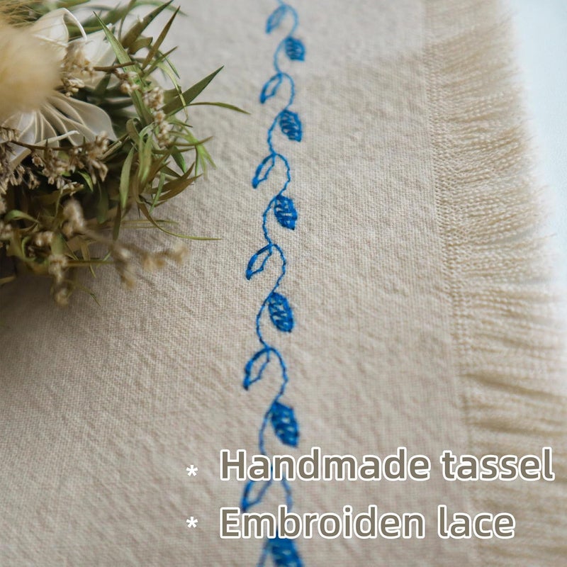 Ayuzawa Embroidered Handmade Cloth NapkinsThickened Cotton Cloth Napkins with FringeKitchen Dining Tabletop Decorationfor Dinners Parties Weddings 18 x 18 Inch Set of 4  Beige - Image 4