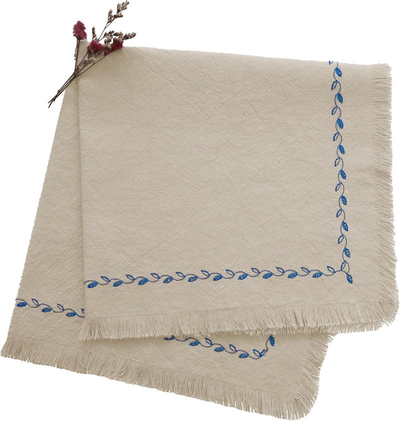 Ayuzawa Embroidered Handmade Cloth NapkinsThickened Cotton Cloth Napkins with FringeKitchen Dining Tabletop Decorationfor Dinners Parties Weddings 18 x 18 Inch Set of 4  Beige - Image 1